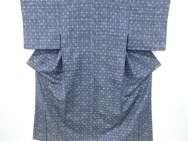 JAPANESE KIMONO / ANTIQUE KIMONO / SILK / TSUMUGI / WOVEN KASURI PATTERN